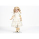 An Armand Marseille 390 child doll, with lashed blue sleeping eyes, blonde mohair wig, jointed