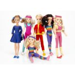 Six Pedigree sporty Sindy dolls, including two Star Dance, Shaping Up Sindy, Jazz Dance, Party