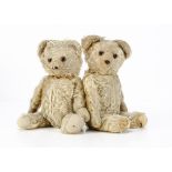 German 1930s teddy bear twins, each with golden mohair, orange and black glass eyes, clipped muzzle,