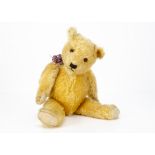 A 1930s Chiltern-type teddy bear, with golden mohair, orange and black glass eyes, pronounced
