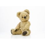 A 1950s Chad Valley teddy bear, with blonde mohair, replaced orange and black glass eyes, clipped