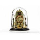 A German dolls' house Penny Toy mantel clock, a lithographed tinplate house clock with black