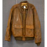 A gentleman's vintage brown leather jacket, with 'Harrod' label, beige lining, size L