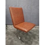1970's Danish tan leather upholstered chair, on bent chrome metal legs, 92cm x 52cm x 65cm