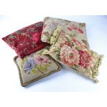 A selection of vintage and contemporary cushions, satin, velvet and woven fabric examples, all