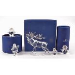 Five Swarovski Crystal Christmas theme figures, model of Father Christmas, a stag with silvered