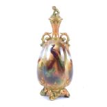 Henry Martin (1887-1917) for Royal Worcester a twin handled ovoid vase with hand painted