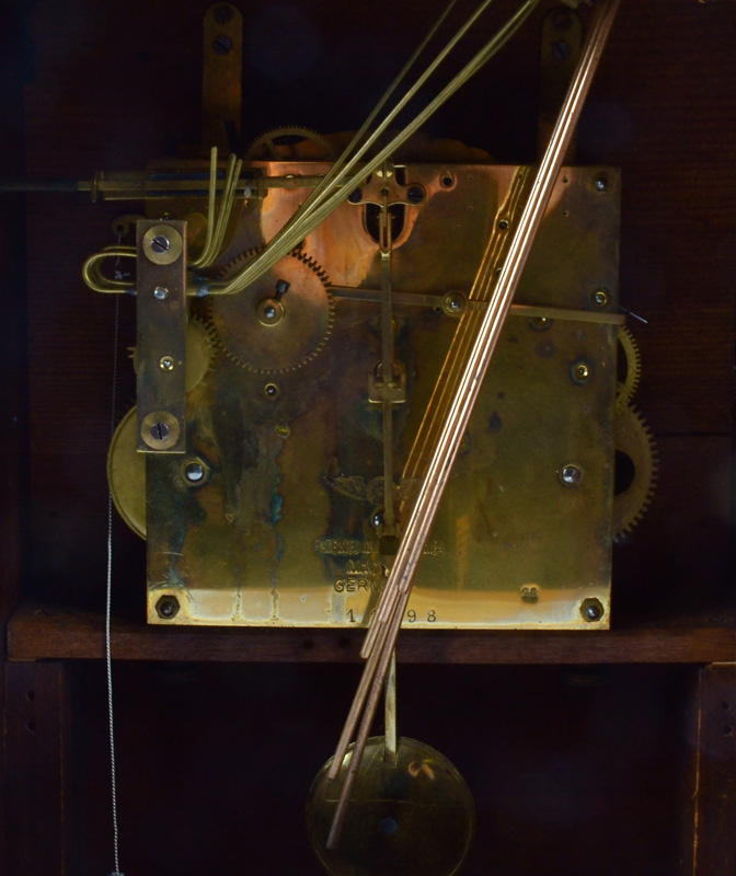 A early 20th Century German mantle clock, polished brass dial with Arabic numerals, movement by - Image 3 of 3