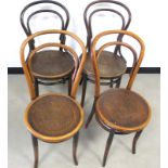 Two pair of Bentwood café chairs, one pair labelled to underside USC Poland