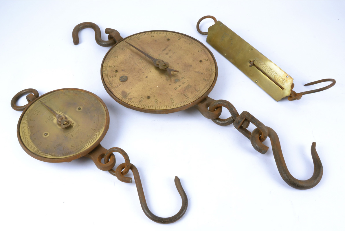 Three British made vintage brass Salter scales, one with a circular dial 'Salter's Spring