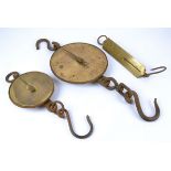 Three British made vintage brass Salter scales, one with a circular dial 'Salter's Spring