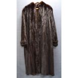 A 1940's lady's vintage full length brown mink fur coat, brown satin lining, length 115cm,