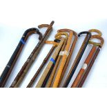 A small group of 20th Century walking sticks, to include a brass topped example, an example with a