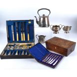 A collection of 19th & 20th Century silver plate, including silver coffee pots with engraved