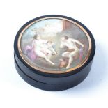 A Georgian tortoiseshell snuff box or powder box with allegorical scene, with a depiction of
