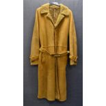 A gentleman's vintage long coat by Huc of Sweden, single breasted suede exterior with front pockets,