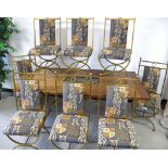 A contemporary mixed media dining table and chairs, the table having a rectangular hardwood top,