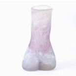 A late 20th Century signed art glass female torso vase, the surface with white and purple