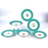 A Copeland part dessert service, comprising ten plates, three dishes and two cake stands,