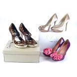 Seven pairs of ladies designer shoes, including a pair of Dune wedges (size 39), a pair of Kurt