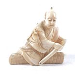 Meiji period (1868-1912) or early Taisho (1912 - 1926) an ivory okimono of seated gentleman with a