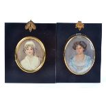 A watercolour miniature portrait study of an Edwardian lady, in a later ebonised frame, with gilt