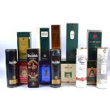 A collection of thirteen bottles of malt whisky, all in retailers boxes, to include Glenfiddich 12