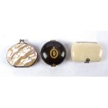 Three small purses, one ivory example with blue lining, length 6cm, one mother of pearl example with