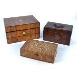 A Victorian rosewood tea caddy, with a handle to the top, together with a writing slope modified