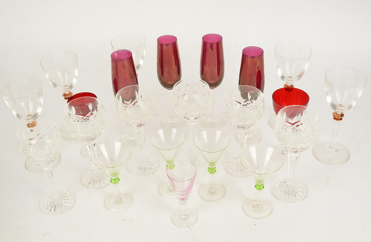A quantity of 20th Century drinking glasses, to include several Stuart Crystal fuchsia pattern