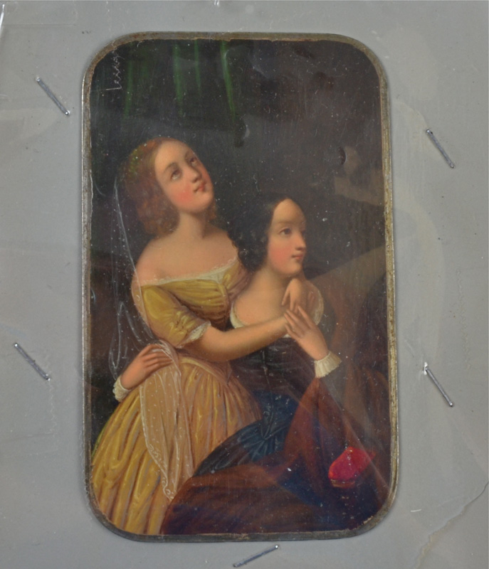 Attributed to Pelegrí Clavé (1811-1880) a portrait miniature of young girls, executed in oils on - Image 2 of 2