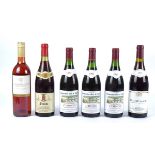 Six bottles of French wine, consisting of a bottle of 1979 Beaune Appellation Controlée, Moreau-