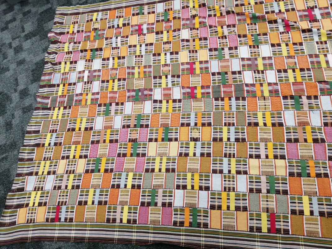 A Ewe woman's woven multi-coloured Kente cloth, 270cm x 180cm - Image 3 of 5