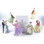 Six Royal Doulton figures, comprising HN1712 'Daffy Down Dilly', HN2318 'Grace', HN3625 '