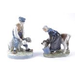 A Royal Copenhagen porcelain figure of a farmer with sheep, no.627, with factory marks to base,
