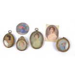 Three miniature watercolour portrait studies probably dating to the Edwardian era, together with one