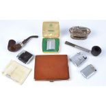 A small group of smoking related collectables, to include pipes, lighters including a 'Ronson