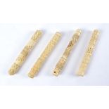 Four early 19th Century bone needle cases, likely of Indian origin, all cylindrical in form with