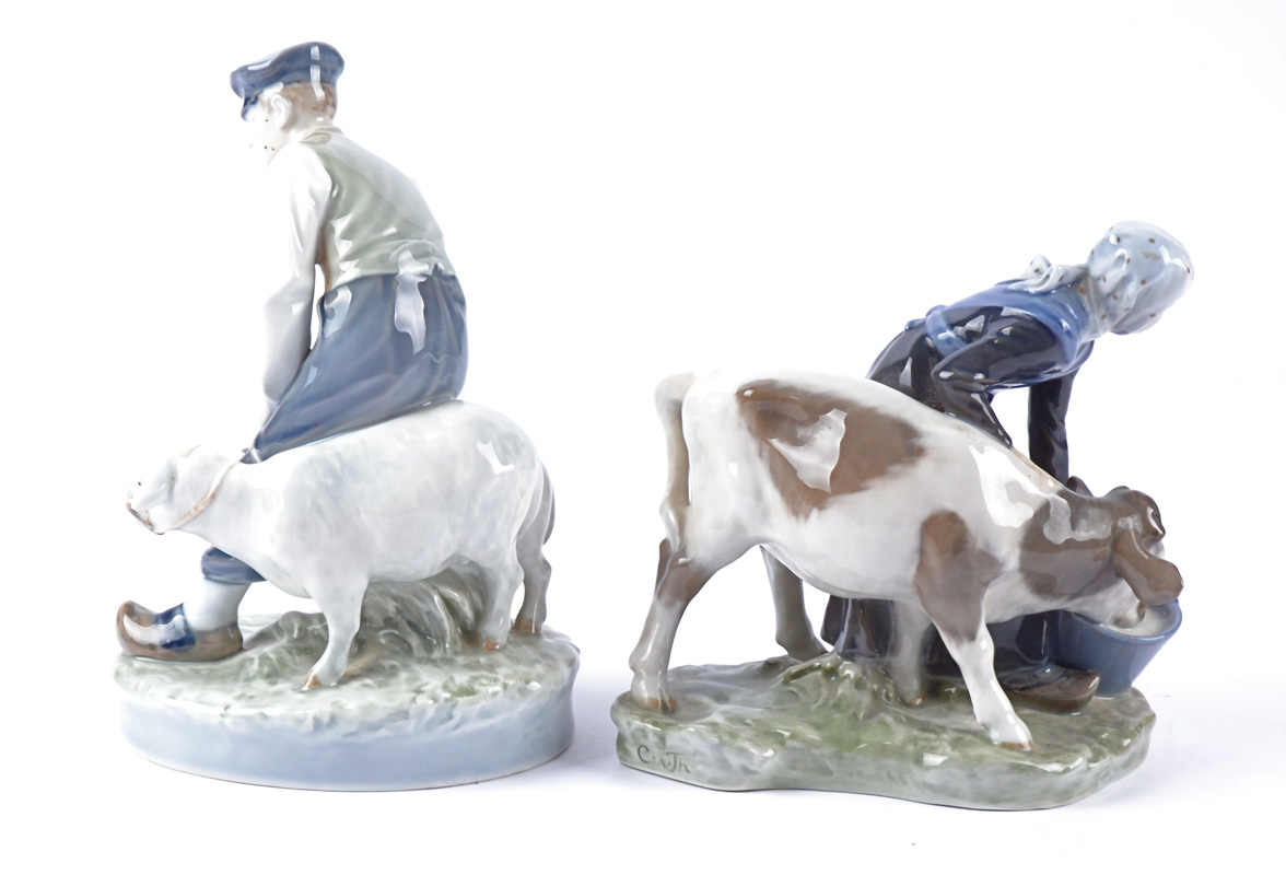 A Royal Copenhagen porcelain figure of a farmer with sheep, no.627, with factory marks to base, - Image 2 of 3