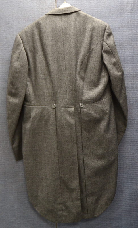 A gentleman's grey cotton tailcoat, with cream lining and matching waistcoat and trousers, a black - Image 4 of 6