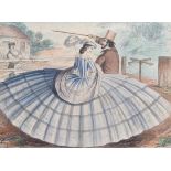 A 19th Century comical print, mocking ladies fashion, 22.5cm x 30cm