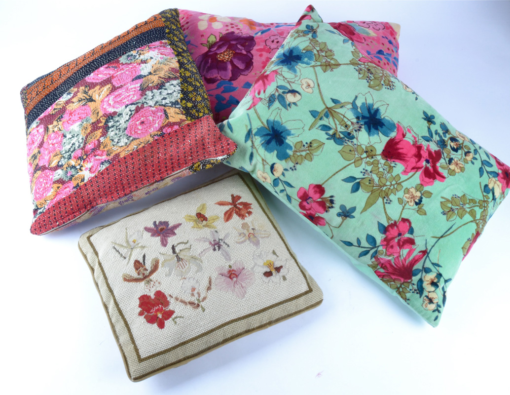 A selection of vintage and contemporary cushions, satin, velvet and woven fabric examples, all - Image 2 of 3