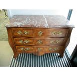 A Louis XVI style kingwood marble top bombe commode,  circa 1880 with gilt bronze mounts, serpentine