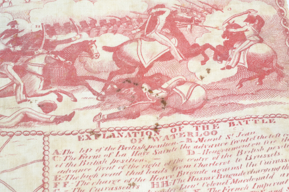 A Georgian handkerchief entitled 'The Battle of Waterloo', c.1815-1820, white cotton printed in - Image 4 of 4