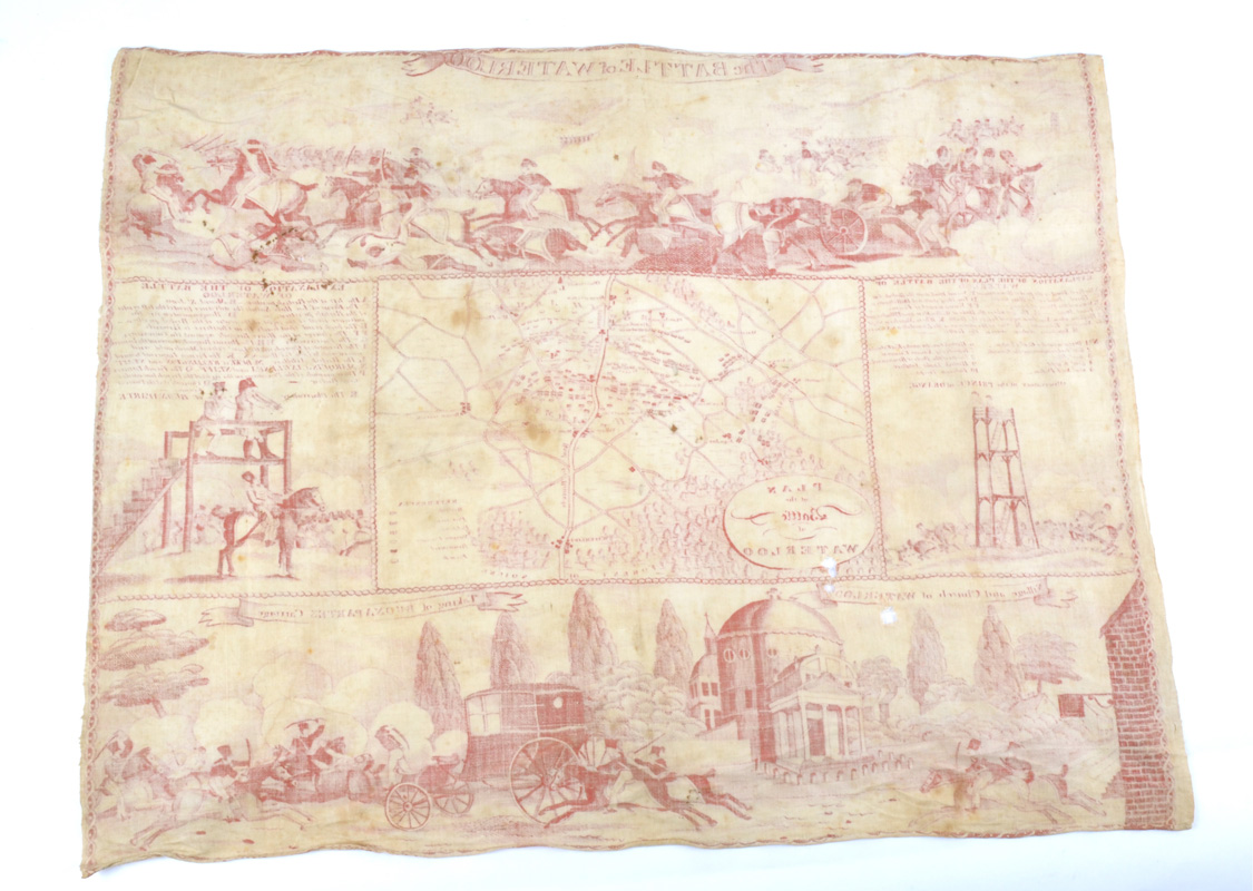 A Georgian handkerchief entitled 'The Battle of Waterloo', c.1815-1820, white cotton printed in - Image 2 of 4