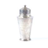 A George VI hallmarked Birmingham Art Deco silver sugar sifter dated to 1937, with stylised