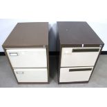 Two Bisley style metal filing cabinets each having two file drawers, 47cm x 62cm x 71cm approx.