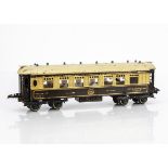 An uncommon French Hornby O Gauge 'Golden Arrow' Wagons-Lits Coach, in CIWL brown/cream livery as