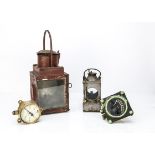 S.E. & C.R. and SR Lamps and Gauges, a red repainted signal lamp of square form with loop handle,