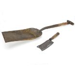 Fireman's Coal Shovel and SR Cleaver, steel fireman's coal shovel with paper label remnant George